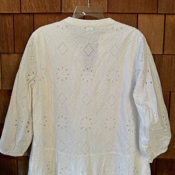 NWT GAP White Eyelet Cotton Three Quarter Sleeves A-Line Dress - Women's X-Large - Picture 7 of 11